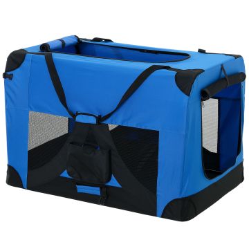 Hundetransportbox M BLAU Faltbar Transportbox Hunde Box Trage Tasche [PRO.TEC]