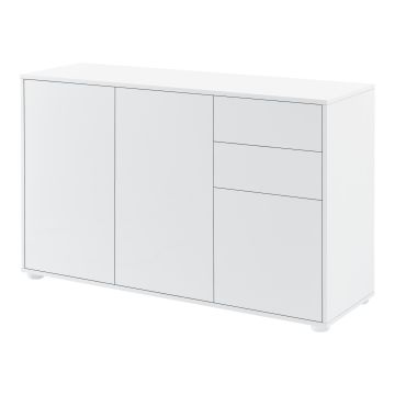 Sideboard Paarl 74x117x36 cm mt 2 Schubladen und 3 Schranktüren Weiß hochglanz en.casa