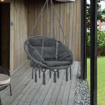 Hängesessel Kailua Max. 150 kg Indoor Outdoor mit Kissen Dunkelgrau casa.pro