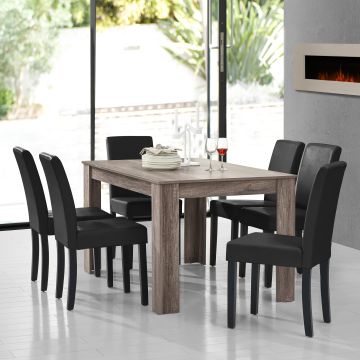 Essgruppe Forssa 7-tlg 140x90 cm Eiche antik / Schwarz [en.casa]