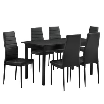 Essgruppe Bjerkvik (Set, 7-tlg) 140x60 cm Schwarz [en.casa]