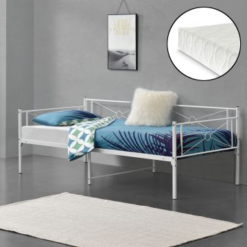 Metallbett Alvesta 90x200 cm mit Kaltschaummatratze Weiß en.casa