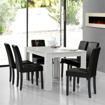 Essgruppe Forssa 7-tlg 140x90 cm Weiß/ Schwarz [en.casa]