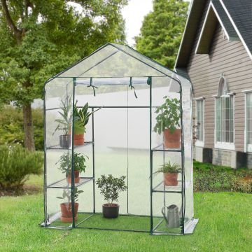 Gewächshaus Hoorn mit Ablagen 140x73x195cm Transparent [en.casa]