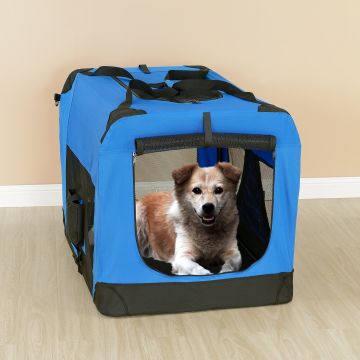 Hundetransportbox M BLAU Faltbar Transportbox Hunde Box Trage Tasche [PRO.TEC]