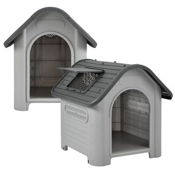 Hundehütte mit Dachluke Grau/Schwarz en.casa