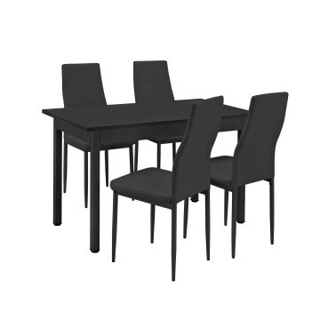 Essgruppe Jørpeland (Set, 5-tlg) 120x60 cm Schwarz [en.casa]