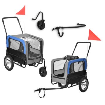 Fahrradanhänger 2 in 1 Jogger Hunde Transport Blau/Grau/Schwarz pro.tec