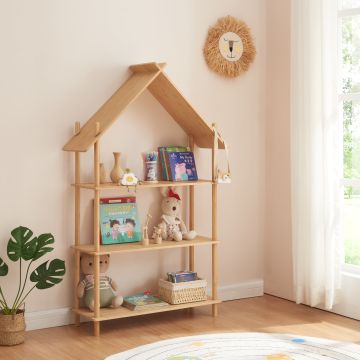 Kinderregal Hamarøy Bambus in Hausoptik 137x90x30cm [en.casa]