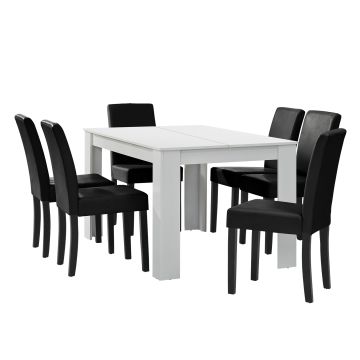 Essgruppe Forssa 7-tlg 140x90 cm Weiß/ Schwarz [en.casa]