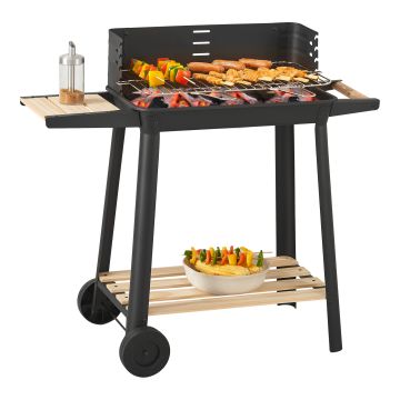 Grillwagen Ari 78x86x30cm Schwarz/Holz [casa.pro]