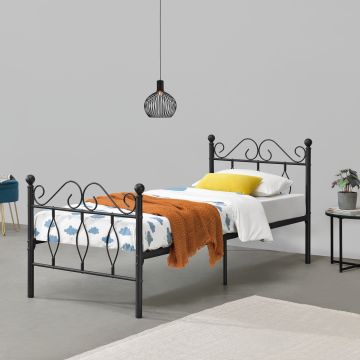 Metallbett Abolda 90x200 cm Einzelbett bis 200kg Schwarz en.casa