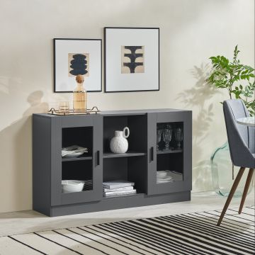 Sideboard Spøttrup mit Glastüren 120x30,5x70cm Dunkelgrau [en.casa]