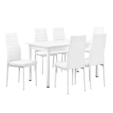 Essgruppe Bjerkvik (Set, 7-tlg) 140x60 cm Weiß [en.casa]