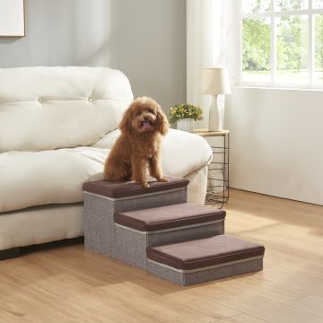 Hundetreppe Vojens mit 3 Stufen 75x40x30 cm Braun/Grau [en.casa]