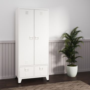 Kleiderschrank Hankasalmi mit 2 Schubladen 180x90x40 cm Weiß [en.casa]