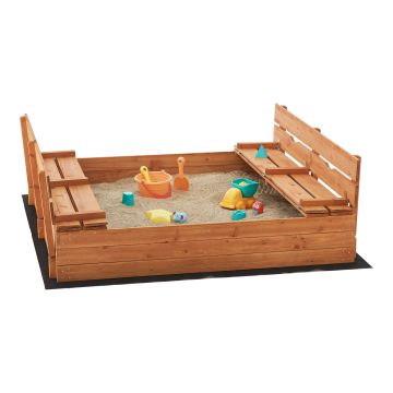 Sandkasten Campillos mit Sitzmöglichkeit 23,5x118x114 cm Holz Natur [en.casa]