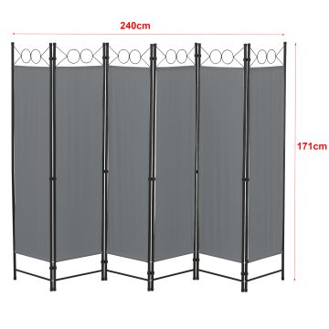 Raumteiler Saragossa 6-teilig 240x171 cm Dunkelgrau en.casa