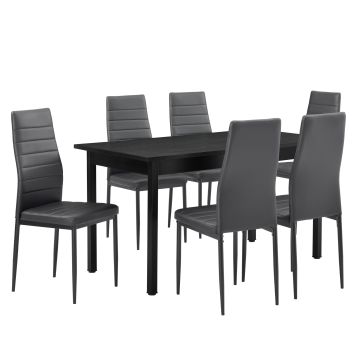 Essgruppe Bjerkvik (Set, 7-tlg) 140x60 cm Grau [en.casa]