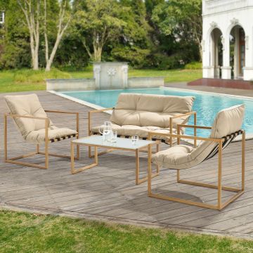 Gartenmöbel Set Dallas 4-teilig mit Polsterkissen Holz/Khaki casa.pro