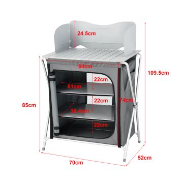 Campingschrank Tullinge mit Arbeitsplatte und Windschutz 70x52x109,5cm Dunkelgrau en.casa