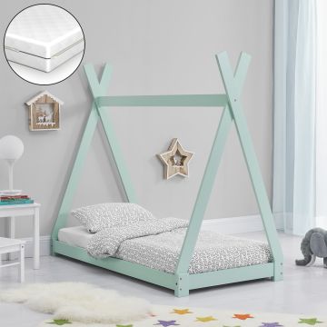 Kinderbett Onejda 70x140 cm mit Kaltschaummatratze Mint [en.casa]