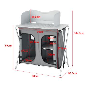 Campingschrank Tullinge mit Arbeitsplatte und Windschutz 80x50,5x104,5cm Dunkelgrau en.casa