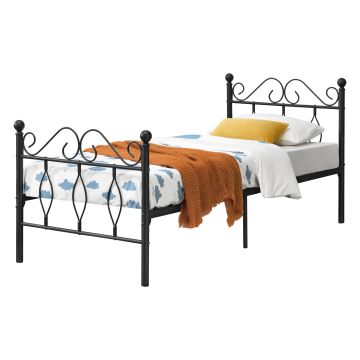 Metallbett Abolda 90x200 cm Einzelbett bis 200kg Schwarz en.casa