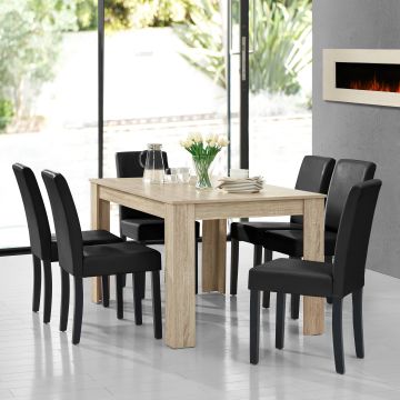 Essgruppe Forssa 7-tlg 140x90 cm Eiche hell / Schwarz [en.casa]