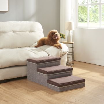 Hundetreppe Vojens mit 3 Stufen 75x40x30 cm Braun/Grau [en.casa]