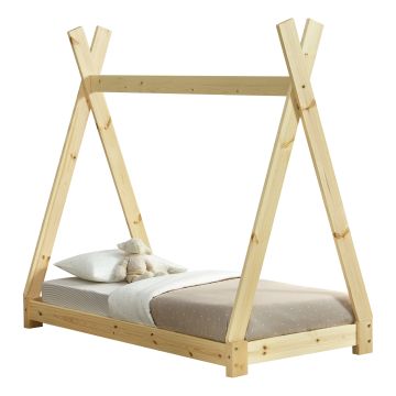 Kinderbett Onejda in Tipi-Design Natur Holz 70x140 cm [en.casa]