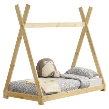 Kinderbett Onejda in Tipi-Design Natur Holz 80x160 cm [en.casa]