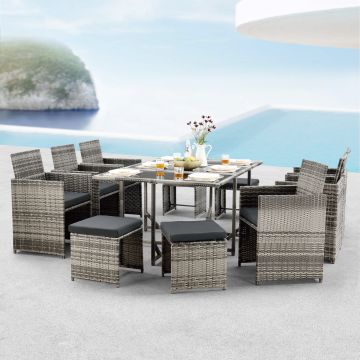 Polyrattan Sitzgruppe Laredo XL Grau meliert en.casa