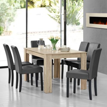 Essgruppe Forssa 7-tlg 140x90 cm Eiche hell / Dunkelgrau [en.casa]