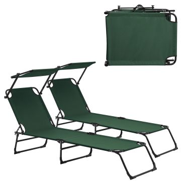 2er Set Sonnenliege Lomeda mit Sonnendach 187x53x27cm Dunkelgrün [casa.pro]