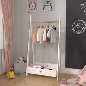 Kinder-Garderobe Laxe 126x73x43 cm Weiß/Natur [en.casa]