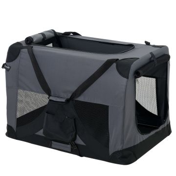 Hundetransportbox L GRAU Faltbar Transportbox Hunde Box Trage Tasche [PRO.TEC]