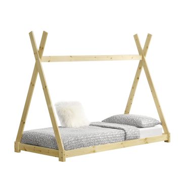 Kinderbett Onejda in Tipi-Design Natur Holz 90x200 cm [en.casa]