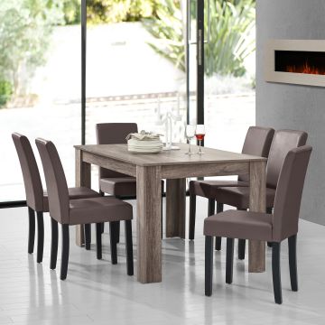 Essgruppe Forssa 7-tlg 140x90 cm Eiche antik / Braun [en.casa]